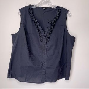 COPY - TALBOTS BLACK SLEEVELESS STRETCH BUTTON UP V NECK BLOUSE SIZE 22W PETITE